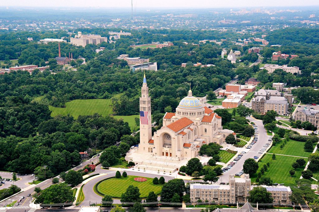 basilica front exterior aerial