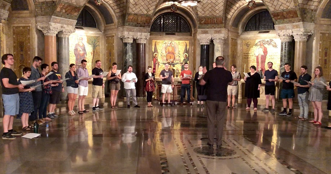 Basilica choir rehearses in Crypt Church