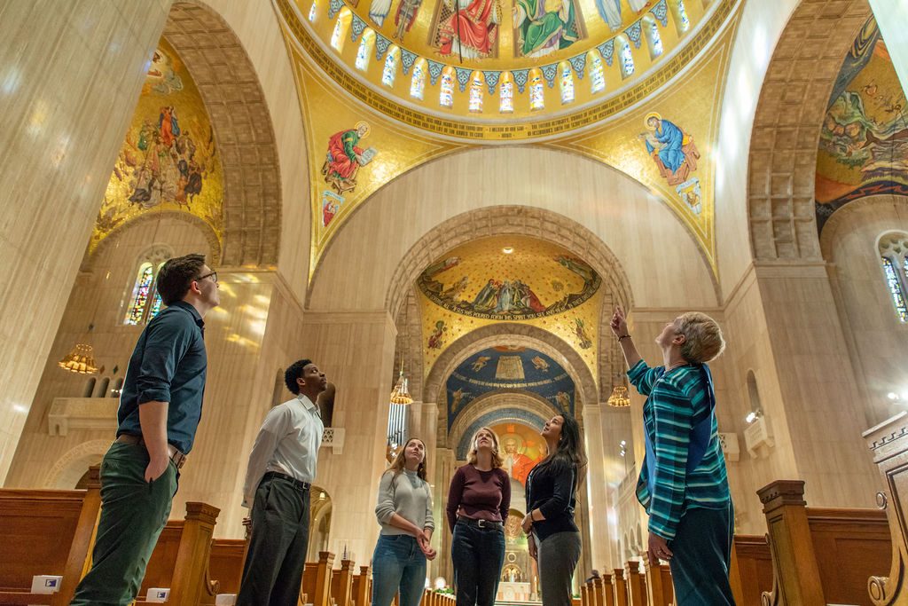 docent leading guided tour showing domes in great upper church