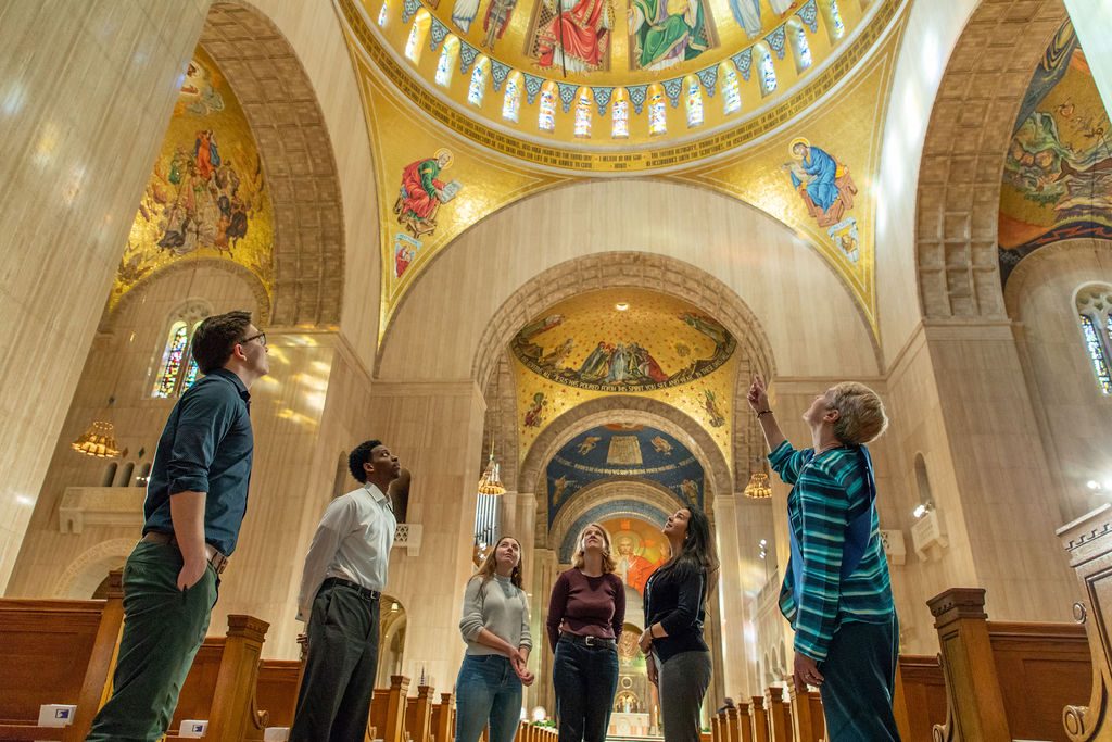 docent leading guided tour showing domes in great upper church