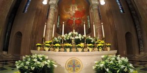 Great Upper Church altar decorated for Easter