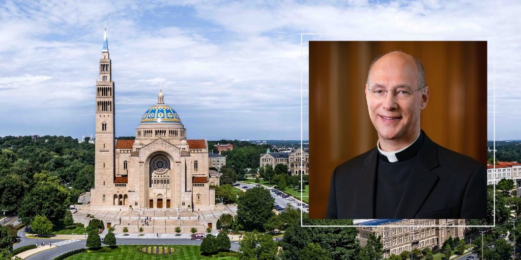 Monsignor Rossi with Basilica background
