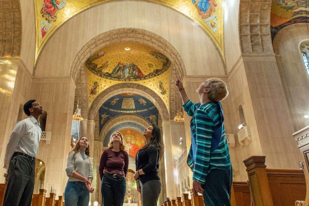 docent leading guided tour showing domes in great upper church