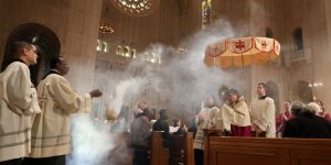 Incense is administered during Mass