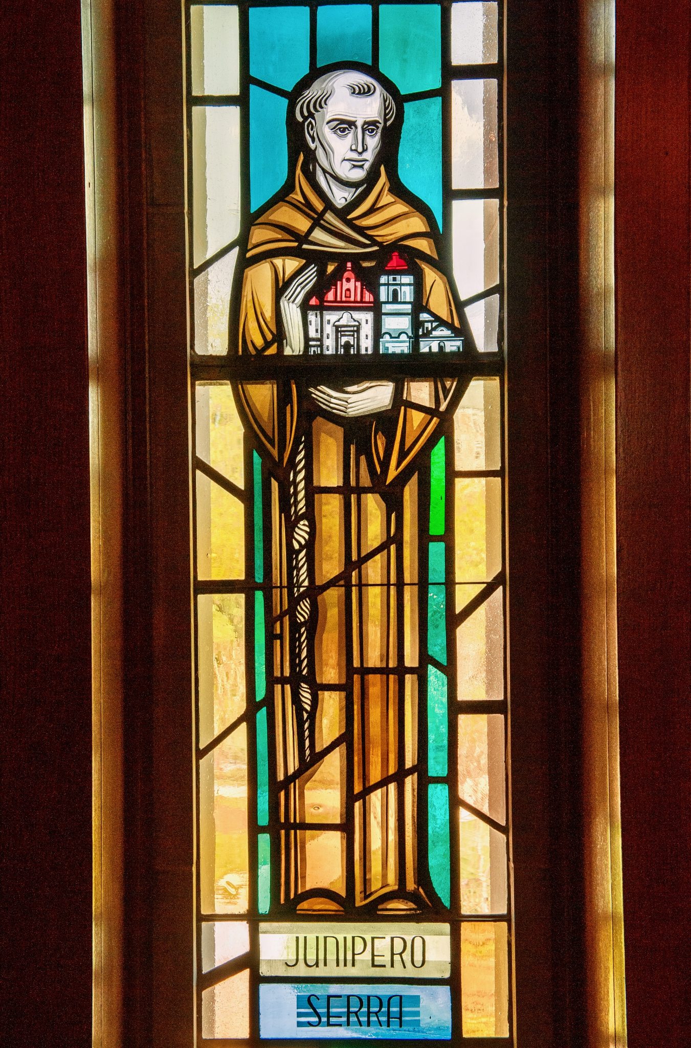Junipero Serra portrayed in a Sacristy Window