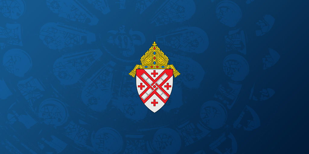 The Archdiocese of New York Coat of Arms atop a blue overlay