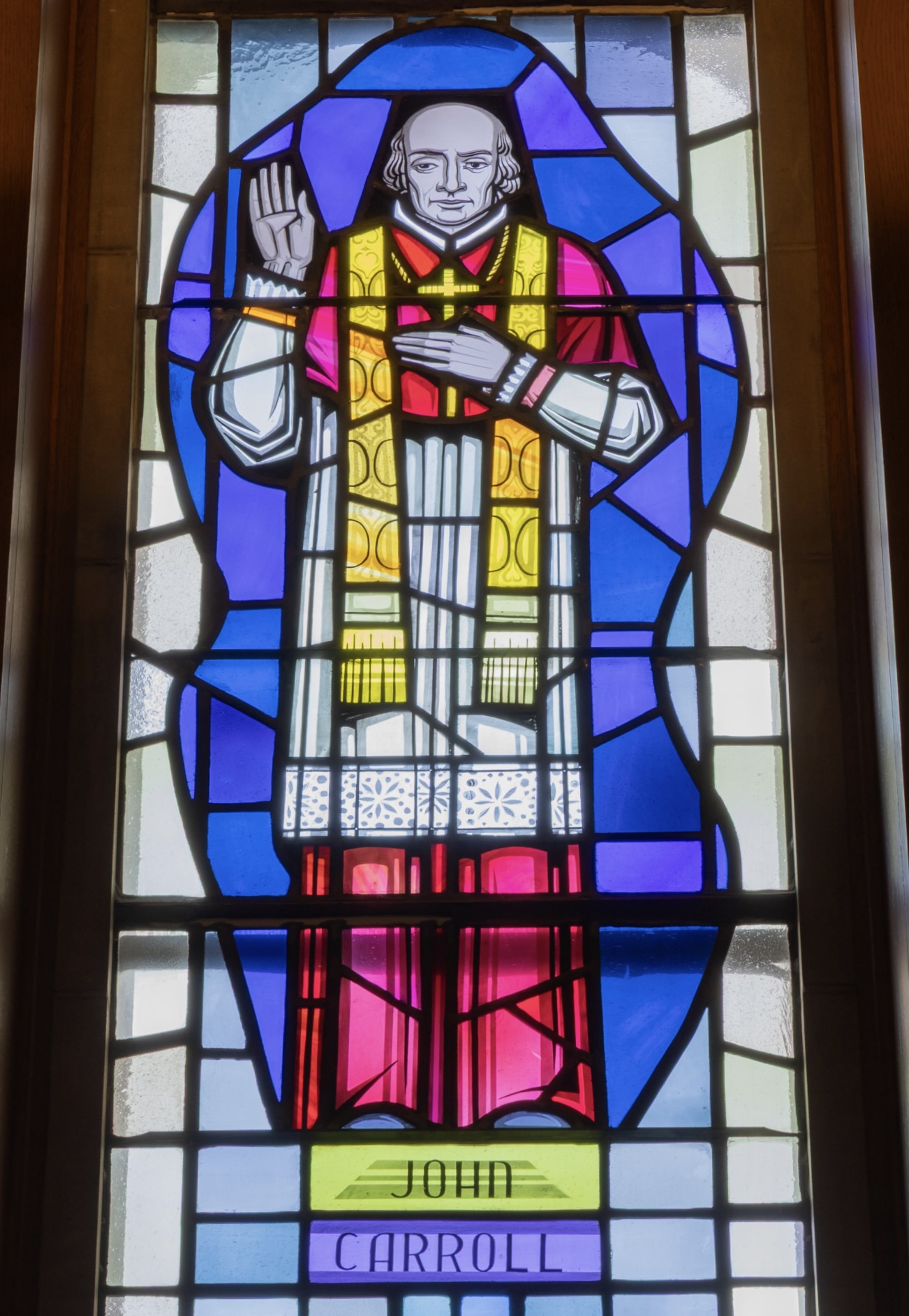 Bishop John Carroll portrayed in stained glass