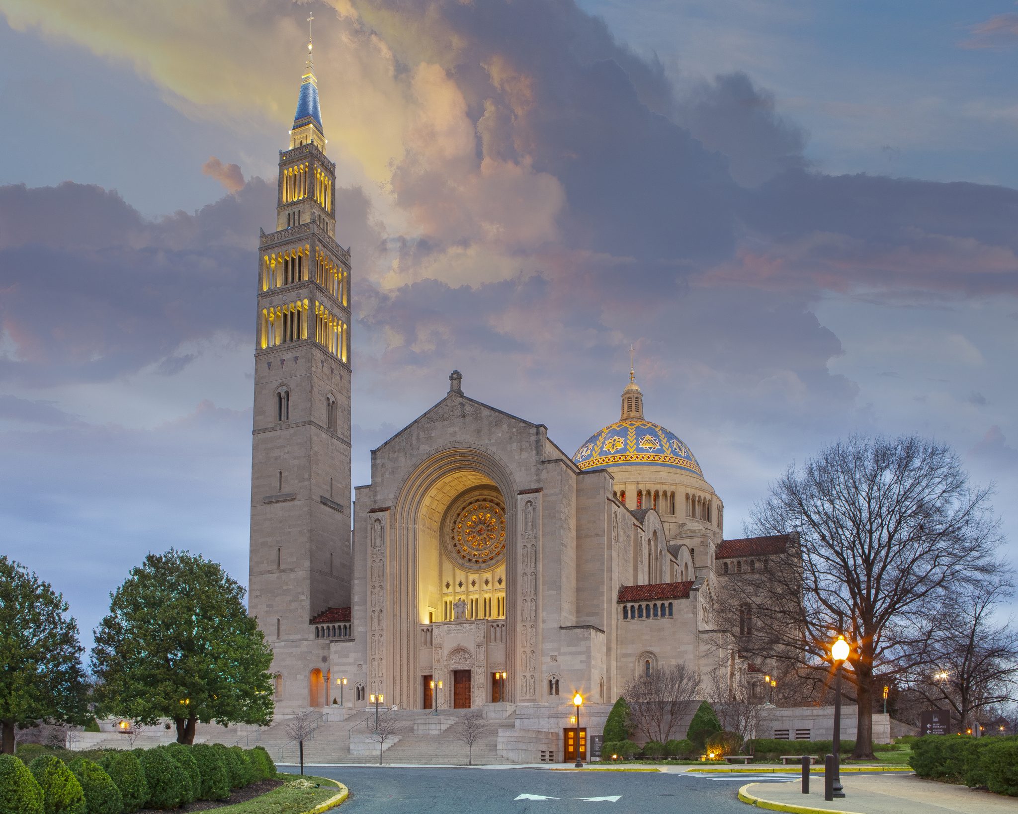 Basilica exterior at sunset