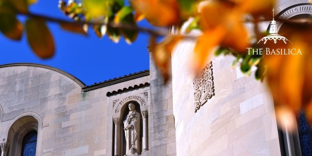basilica exterior fall leaves