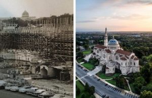 basilica exterior then and now