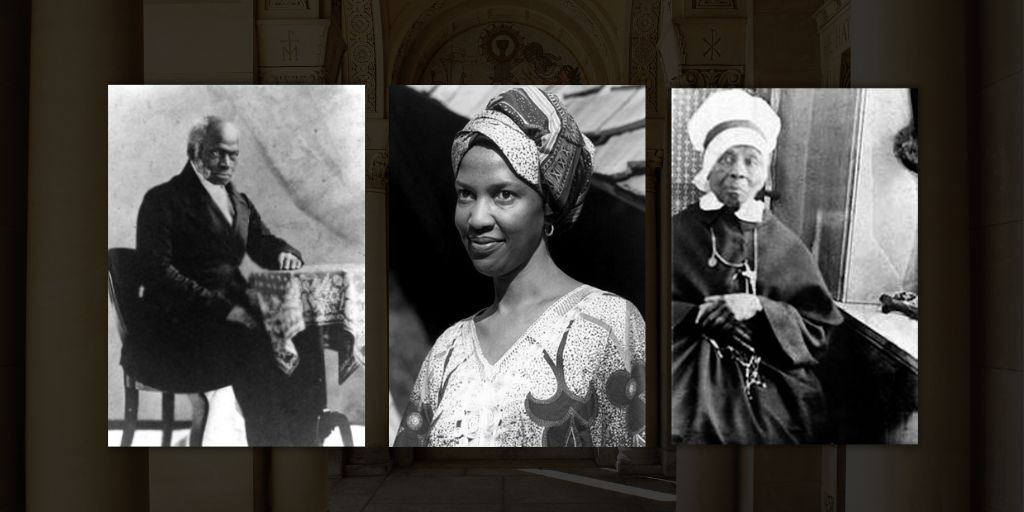 3 headshots of Black Catholics in America atop a black overlay