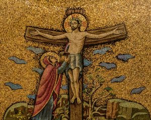 Detail of Crucifixion Mosaic in the Blessed Sacrament Chapel