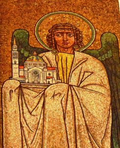 Detail of angel in the Christ in Majesty mosaic