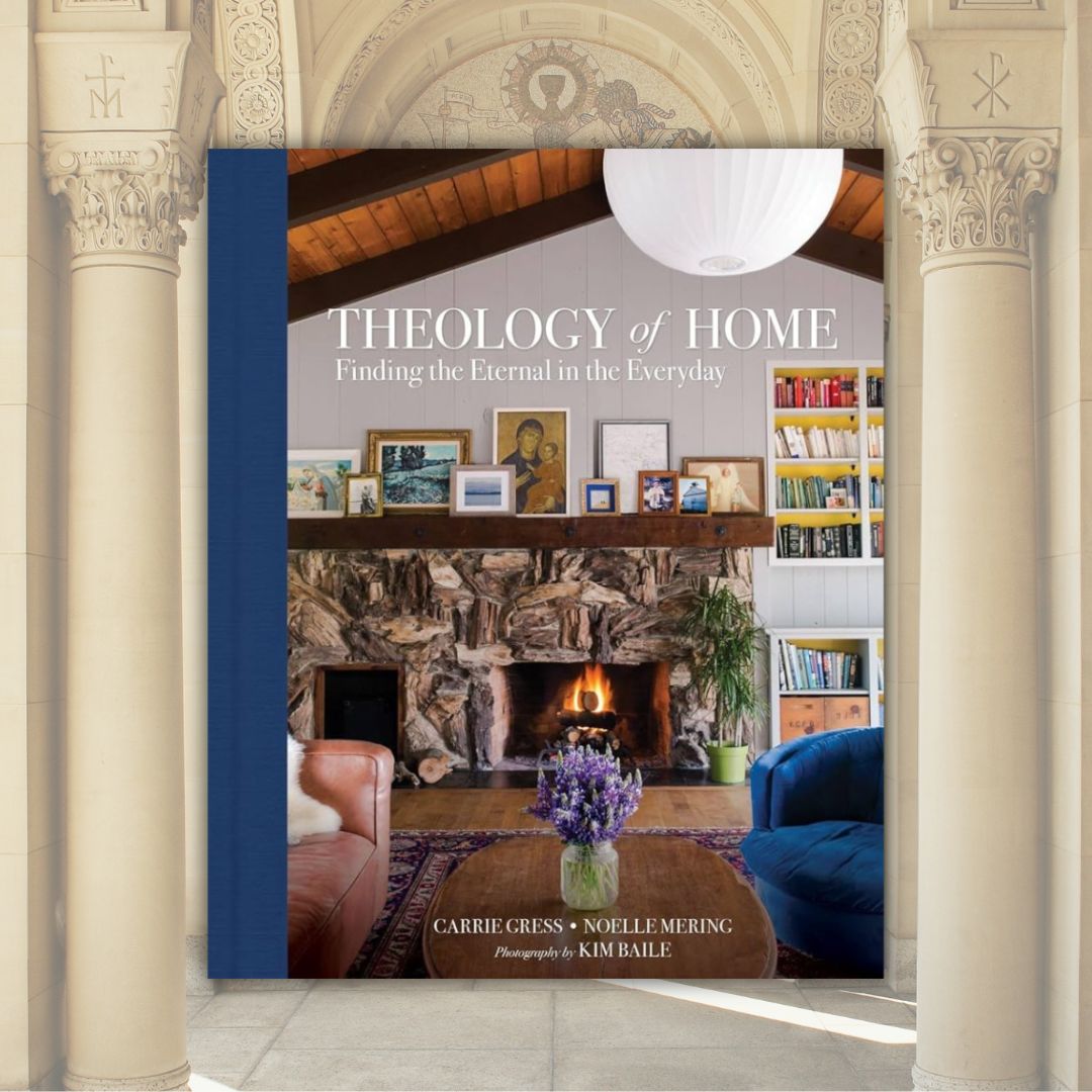 A Theology book overlaid atop the basilica exterior