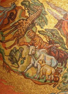 Detail of the Creation mosaic shows animals both wild and domestic