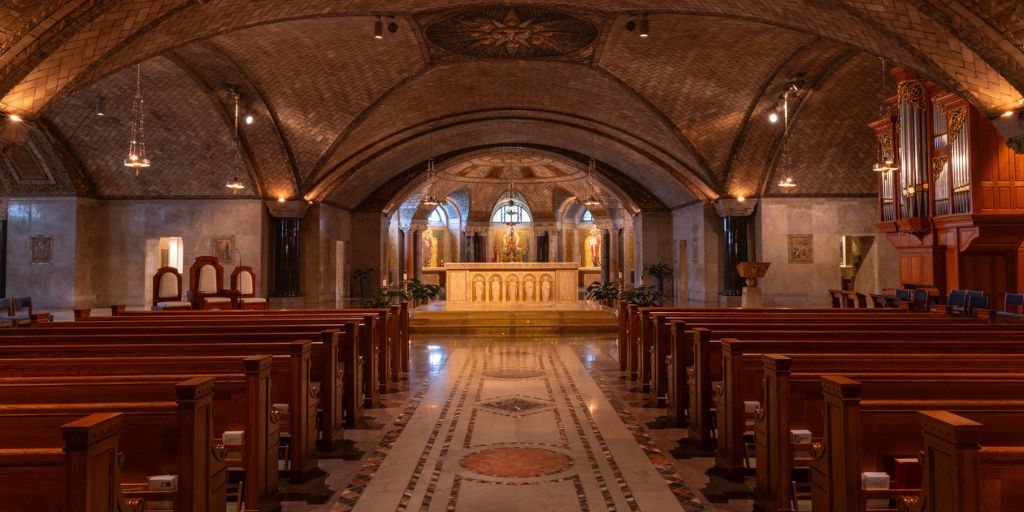 The interior of the Crypt Church at the National Shrine