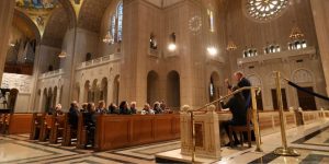 Deaf visitors participate in a special tour with an ASL interpreter at the Basilica