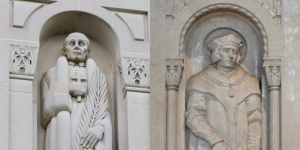 two saints portrayed in marble at the National Shrine