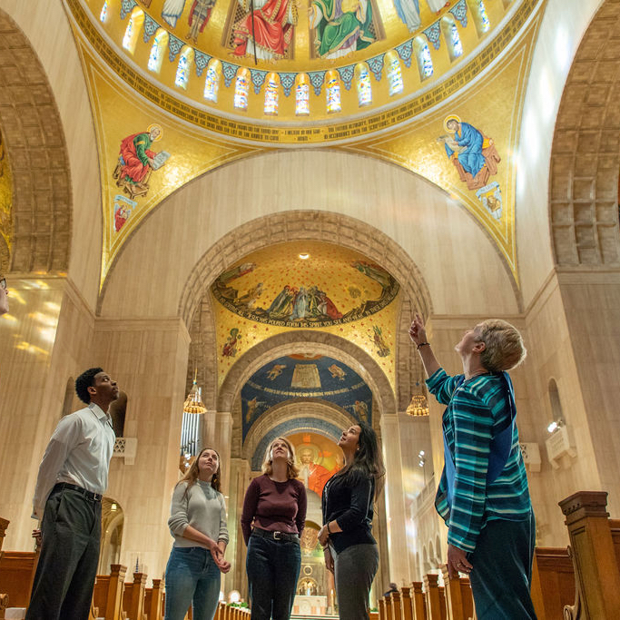 Docent giving tour of Basilica 