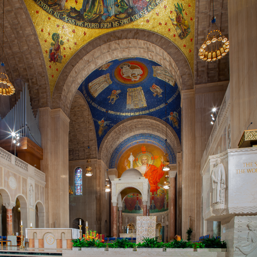 The interior of the Great Upper Church from the back of the sanctuary