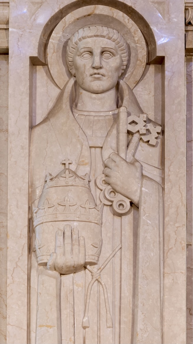 A marble relief sculpture of Saint Gregory the Great