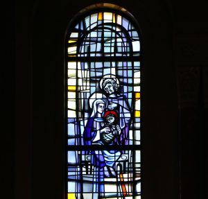 Nativity depicted in Mary window