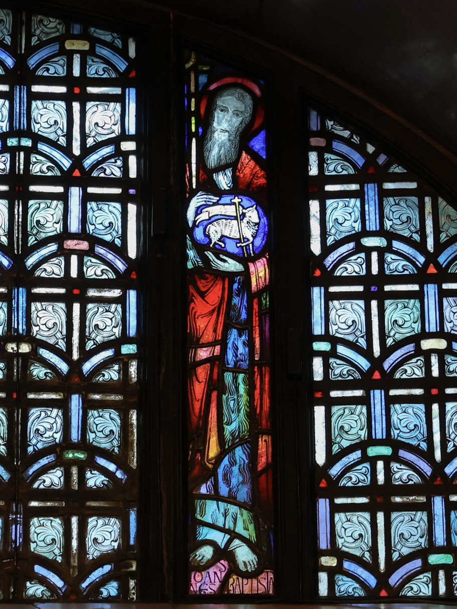 John the Baptist portrayed in stained glass in the Crypt Church