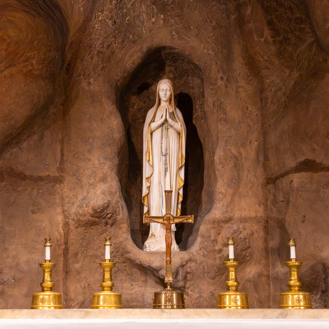 A close up shot of a marian statue 