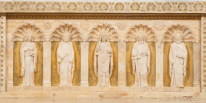 Jesus and several apostles portrayed in sculpture on the Mary Memorial Altar