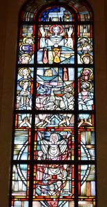 The lower portion of a window in the Great Upper Church shows Moses sprinkling the Israelites with the blood of the covenant