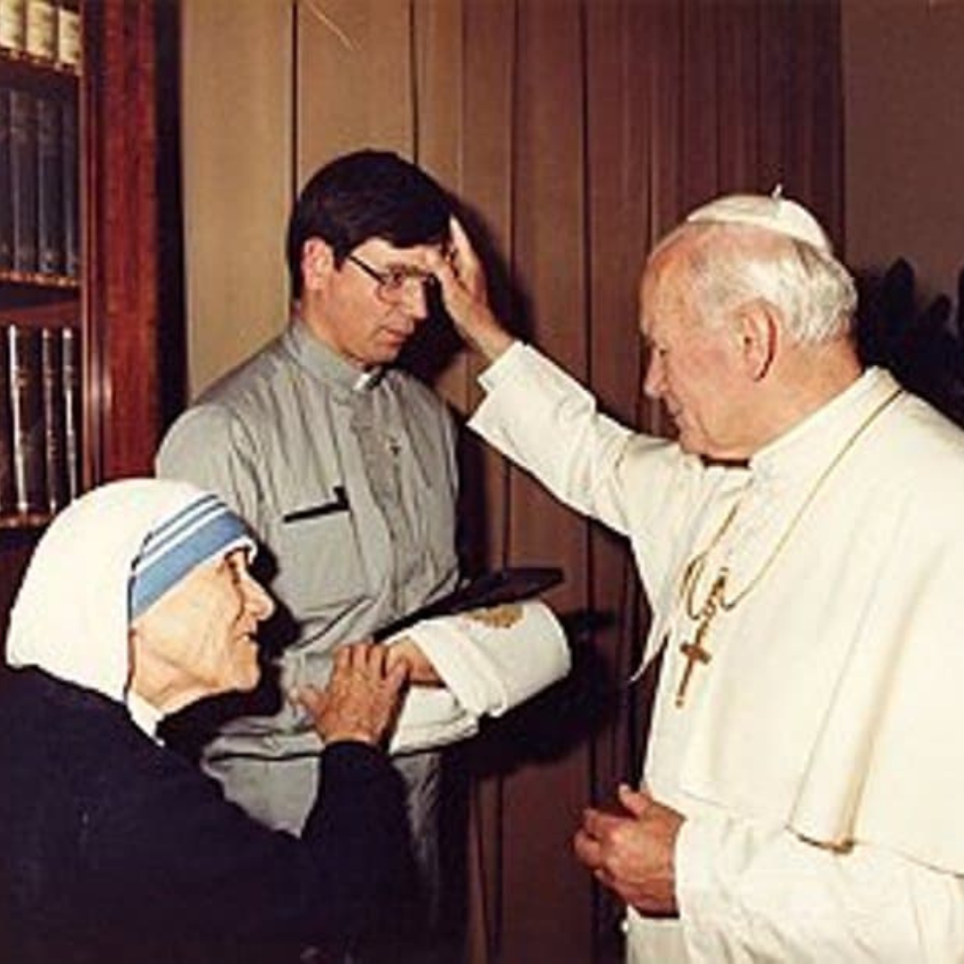 Fr. Brian with John Paul II and Mother Teresa