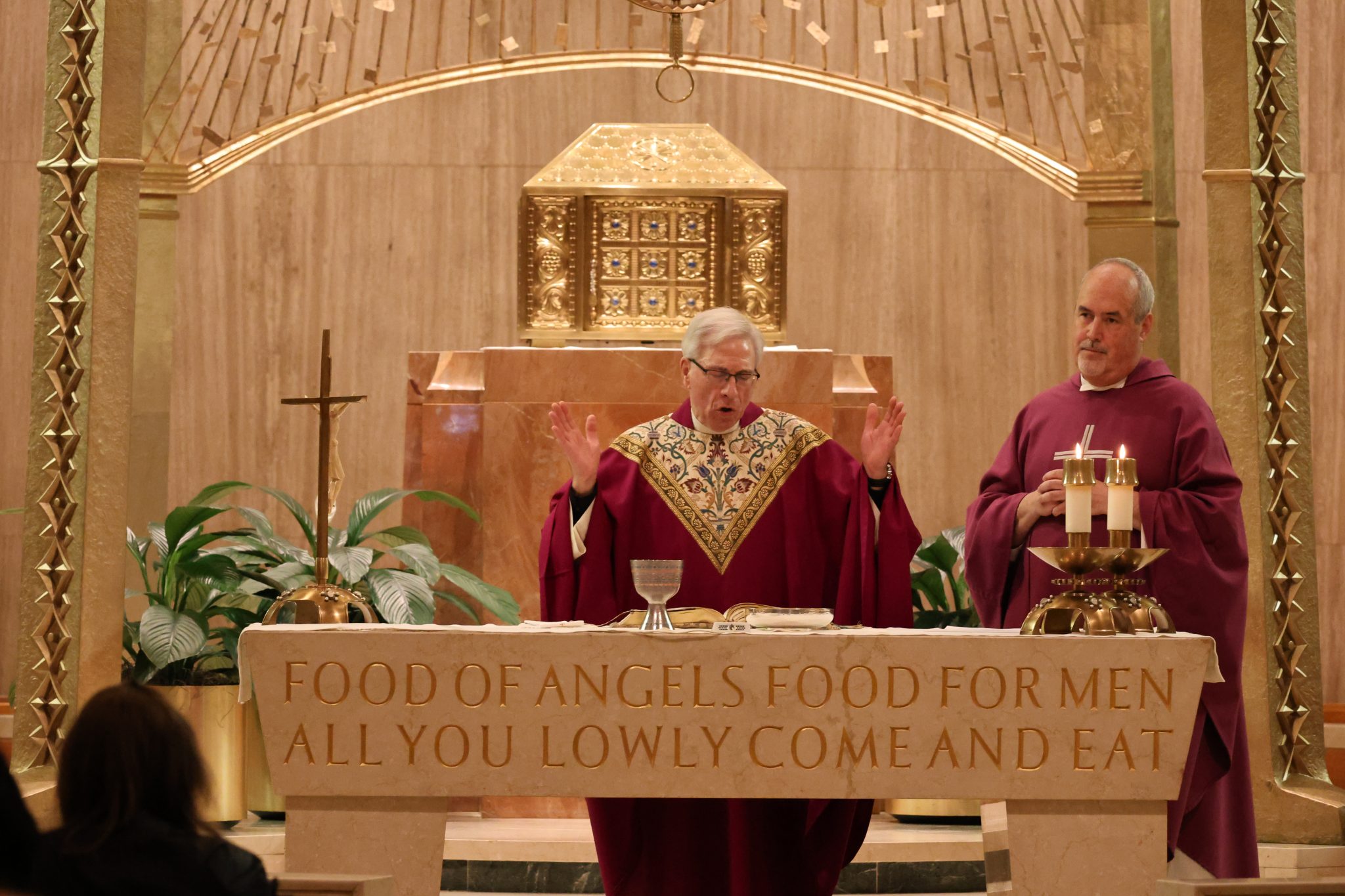 Msgr Buonanno, Director of Pilgrimages at the Basilica, celebrates Mass with Fr. Mike Depcik
