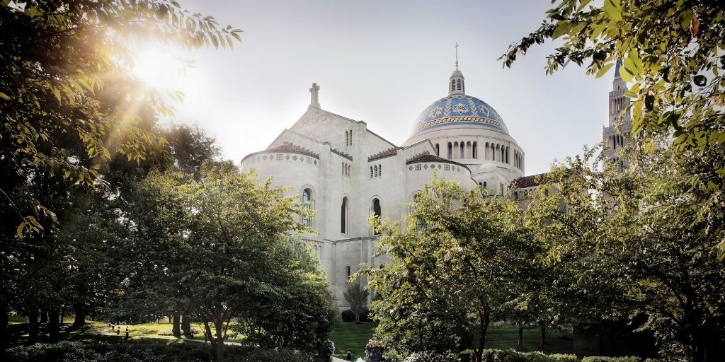 basilica exterior from mary's garden