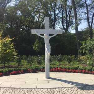 Rosary Garden crucifix statue