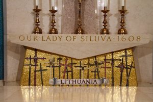 The altar featuring the Hill of Crosses