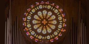 The Ave Maria Rose Window located in the South Gallery_banner