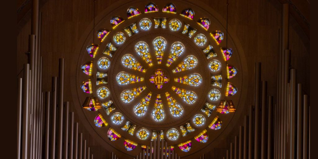The Ave Maria Rose Window located in the South Gallery_banner