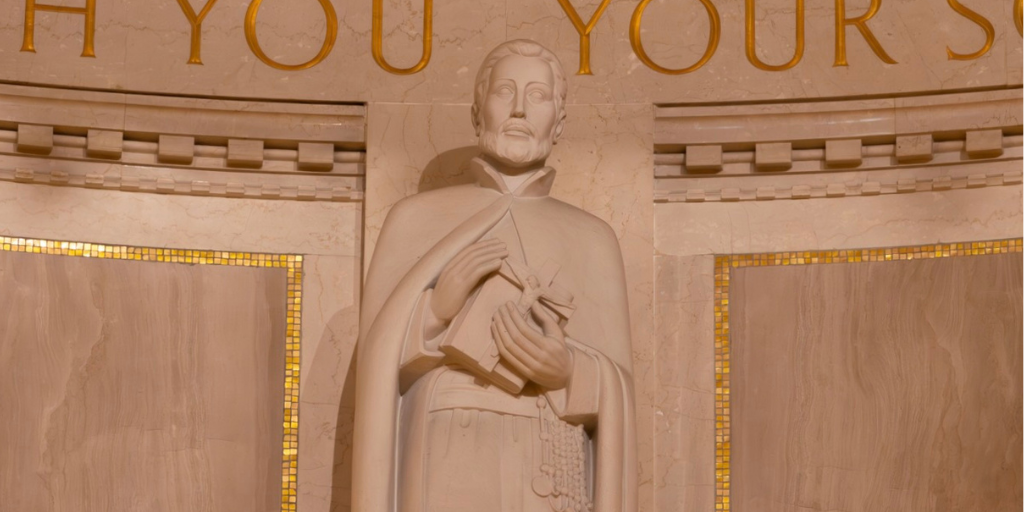 A marble sculpture of St. Francis Xavier