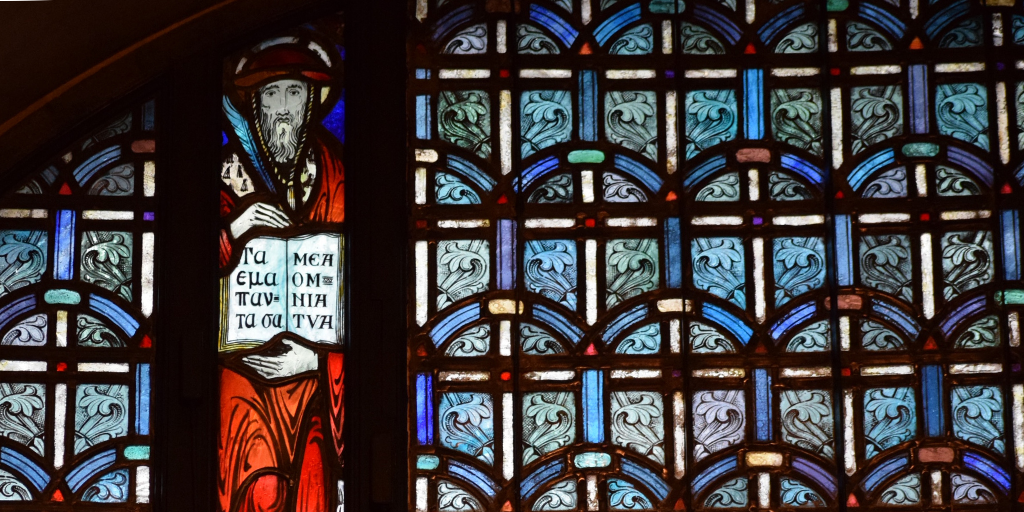 St. Jerome portrayed in stained glass in the St. Margaret of Antioch Chapel