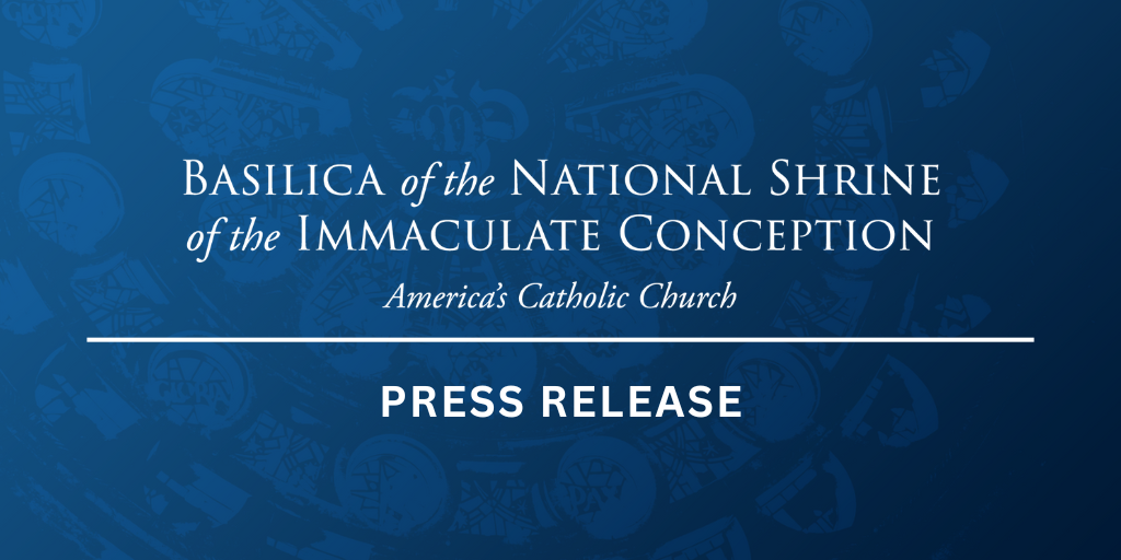 Blue overlay atop rose window with the words 'Press Release'