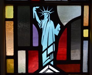 Statue of Liberty patroness stained glass window