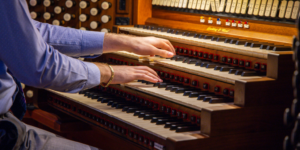 Adam Chlebek plays the organ at the National Shrine