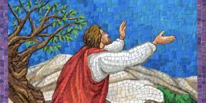 Jesus portrayed in mosaic in the Rosary Garden