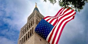 The Knights Tower with the American Flag_banner