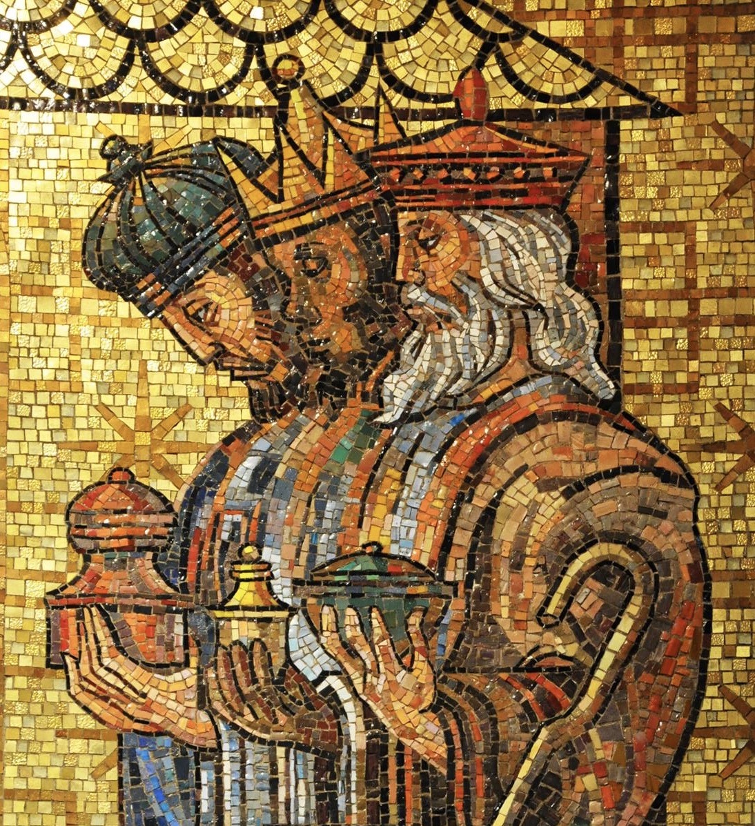 The wise men shown in mosaic tile