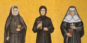 Mosaic depiction of Rose Philipine Duchesne, Elizabeth Ann Seton, Katherine Drexel in the National Shrine in Washington, D.C.