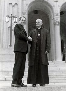 Pope John Paul II - then-Karol Józef Wojtyła - with Monsignor William F. McDonough, 6th Director of the National Shrine, on his first visit to the National Shrine in 1969